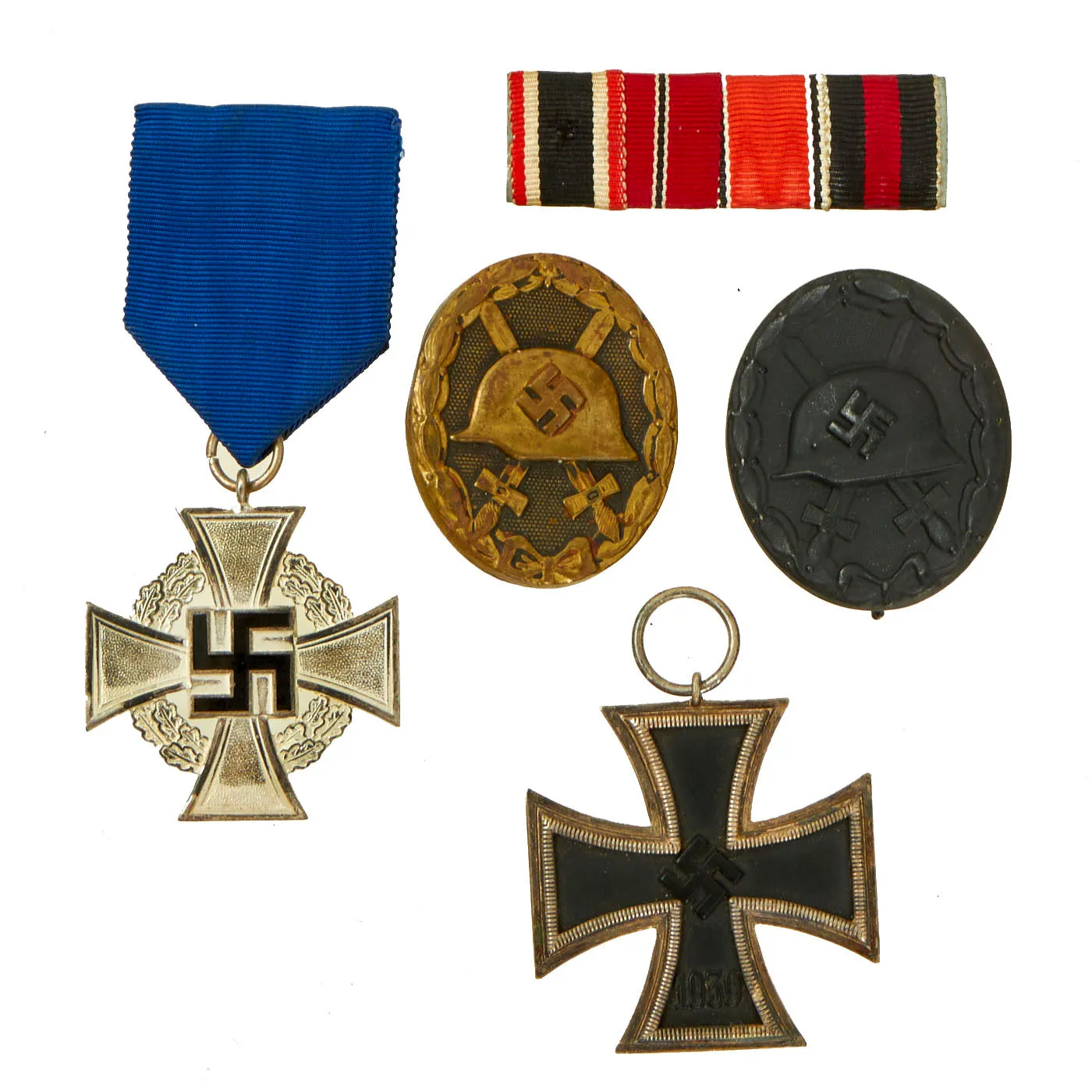 Original German WWII Medal and Insignia Lot Featuring 2nd Class Iron Cross - 5 Items