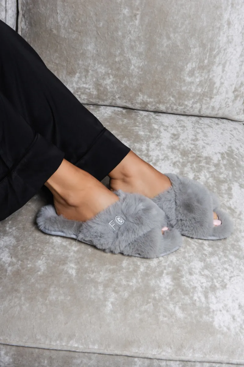 Personalised Luxury Fluffy Slippers - Grey