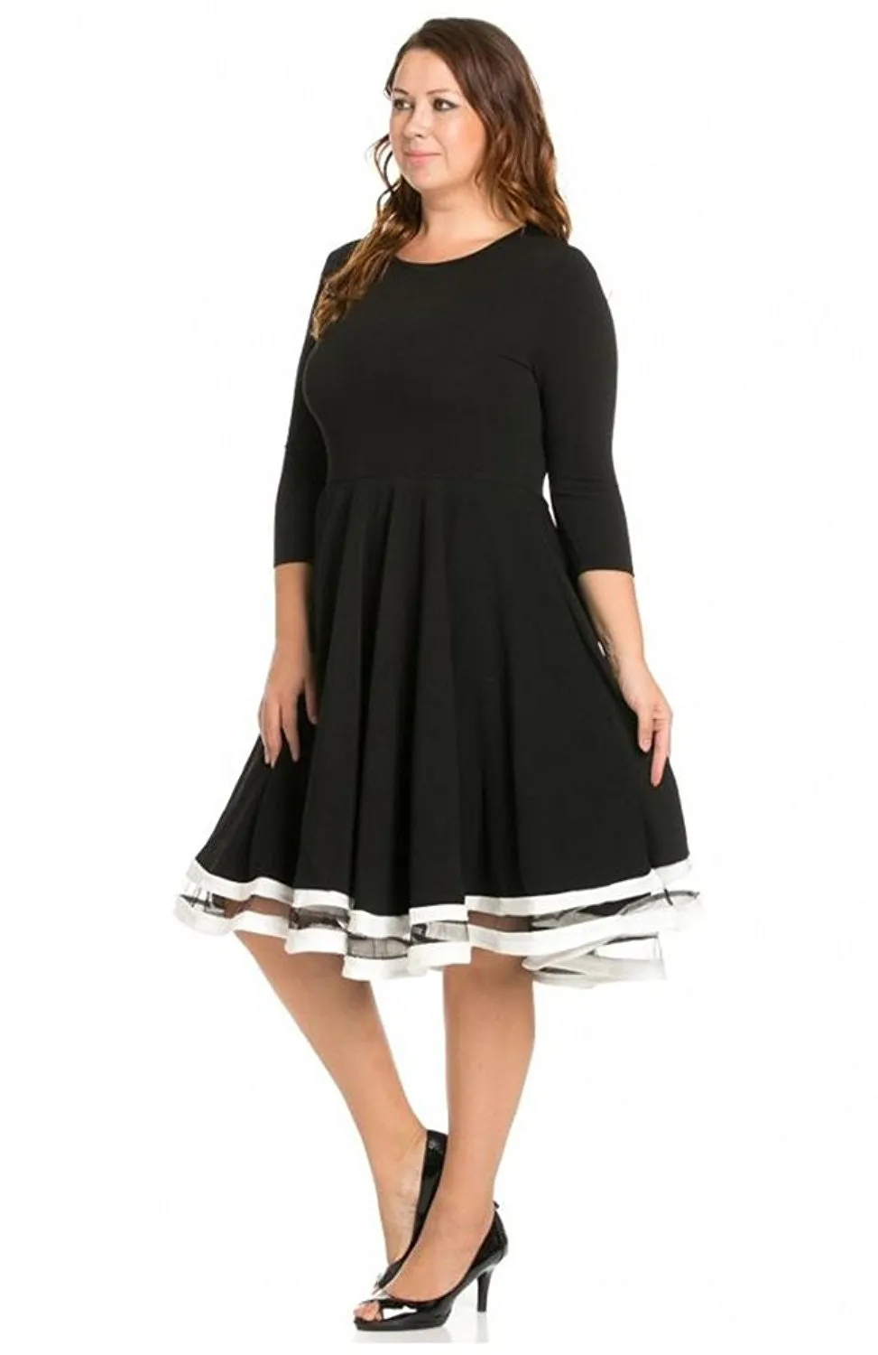 Plus Size Colorblock Mesh Hem Skater Dress with Full Skirt