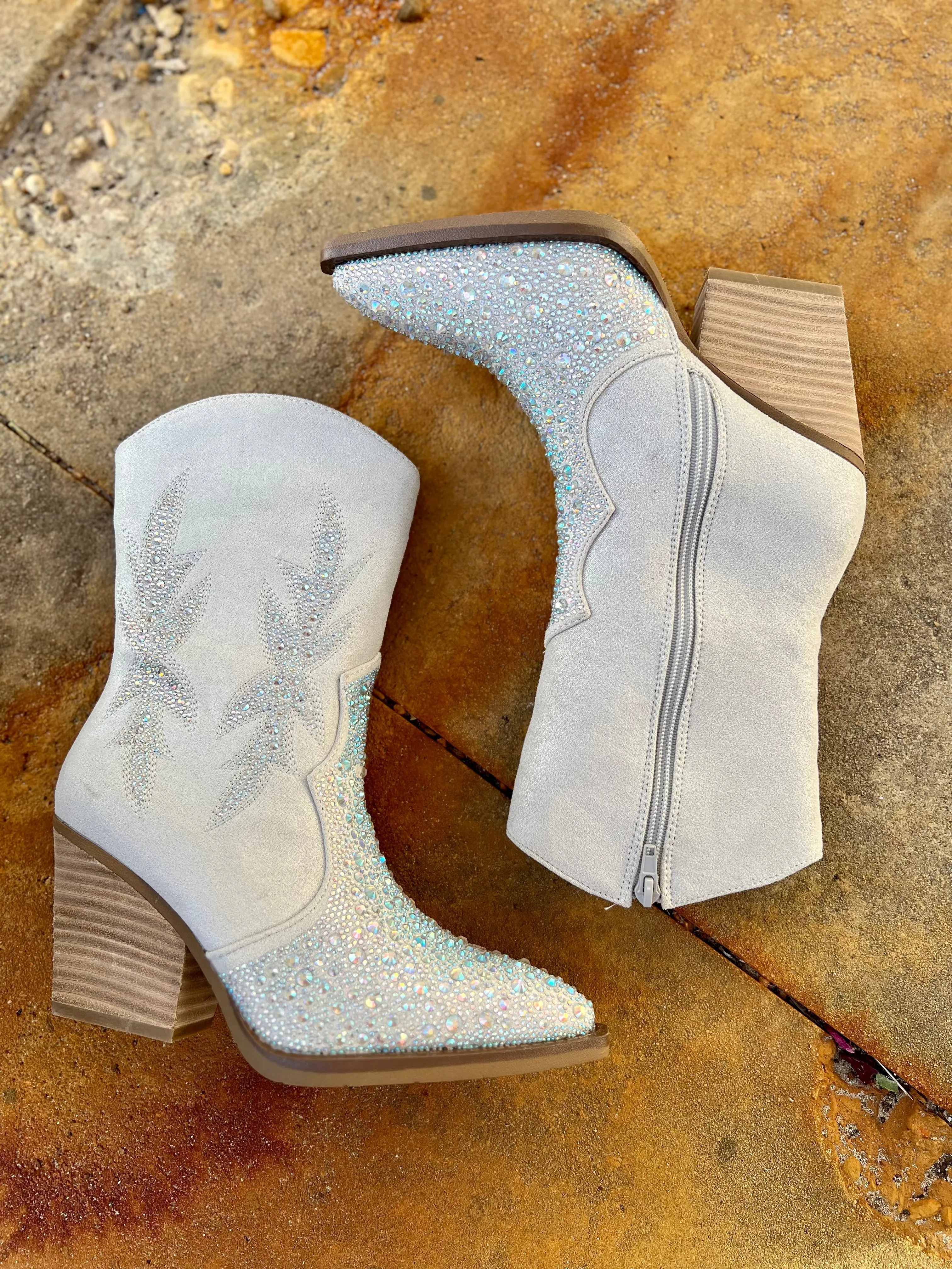 "Lux" Grey Rhinestone Booties*