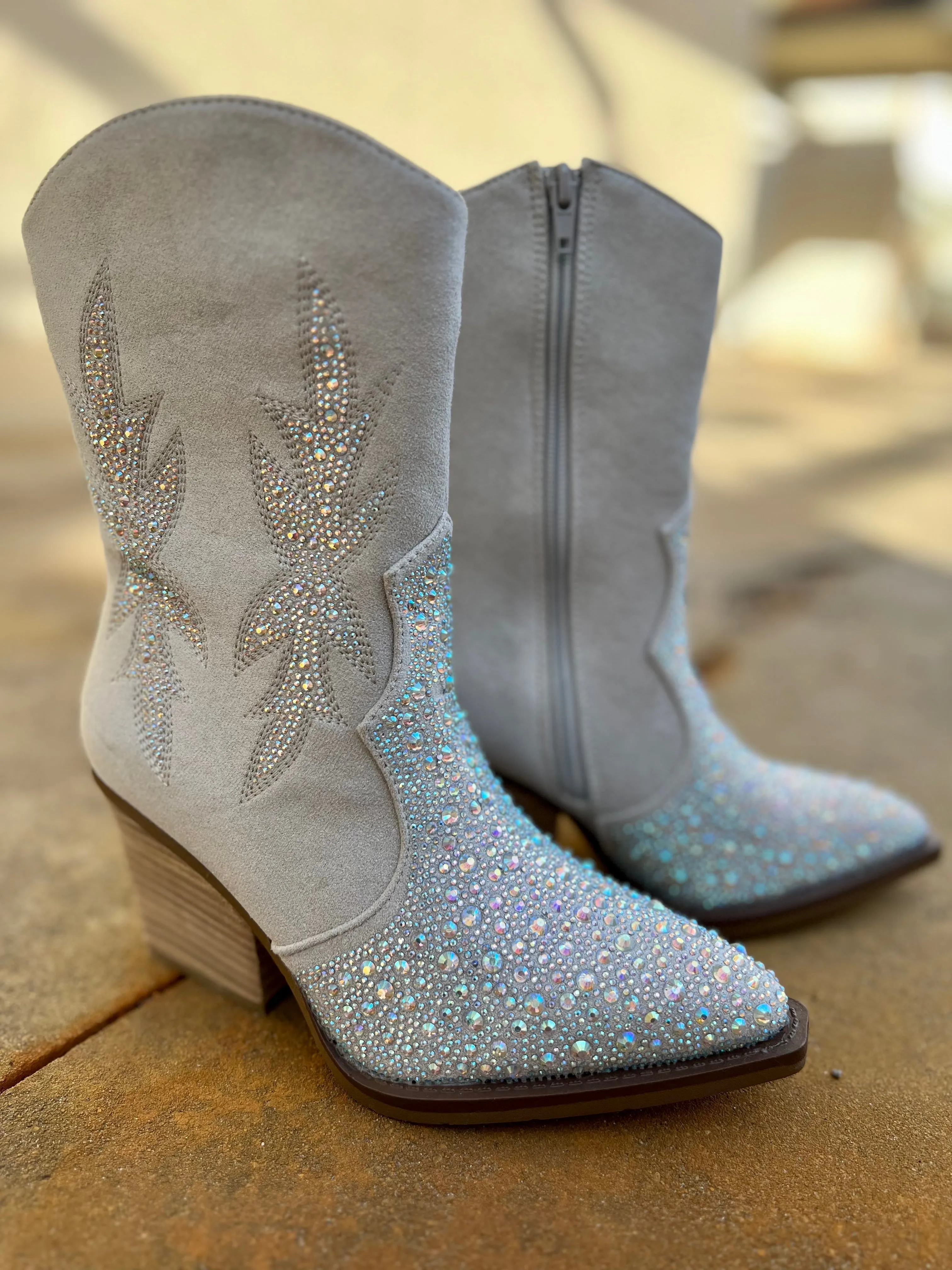 "Lux" Grey Rhinestone Booties*