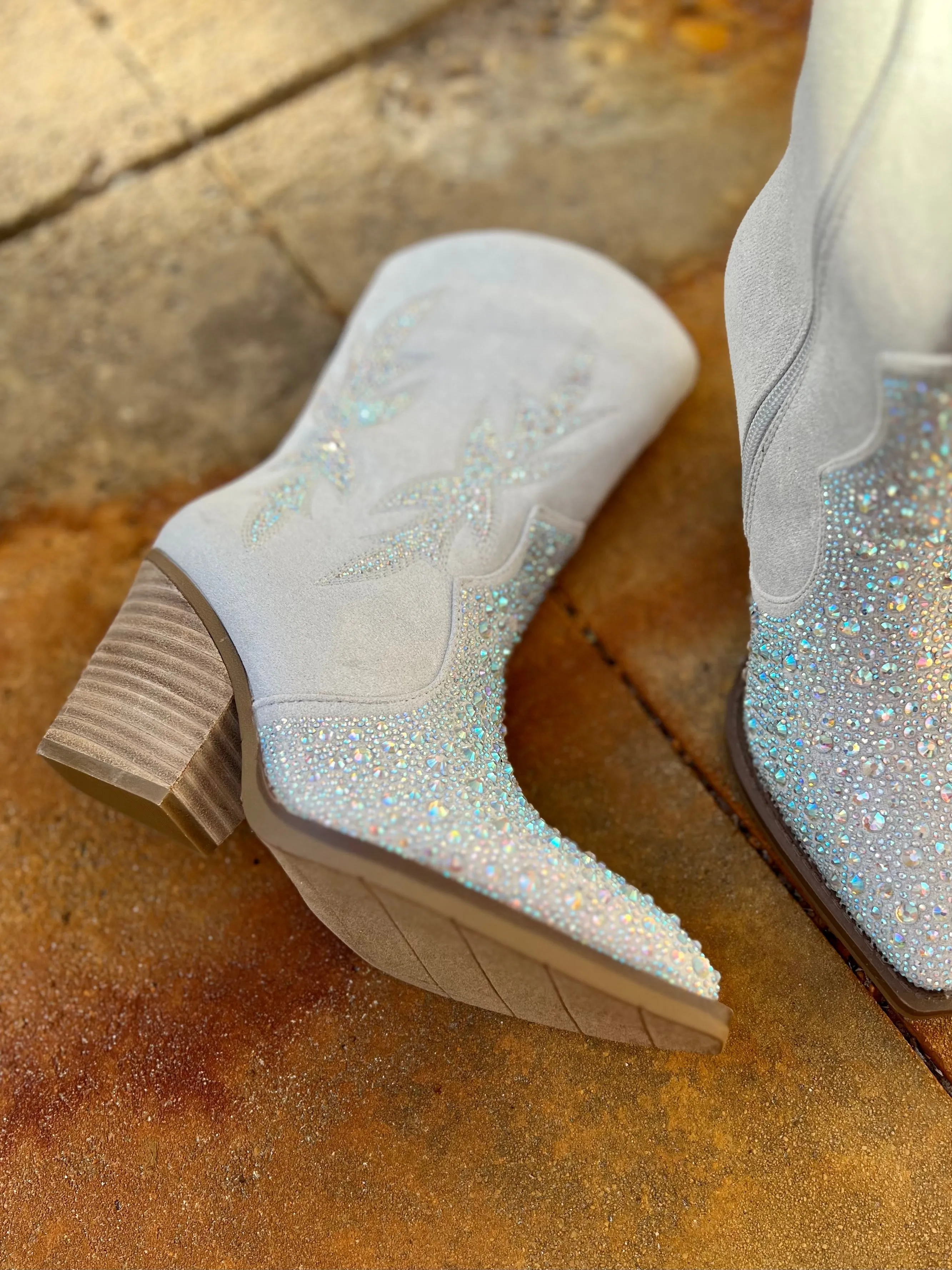 "Lux" Grey Rhinestone Booties*