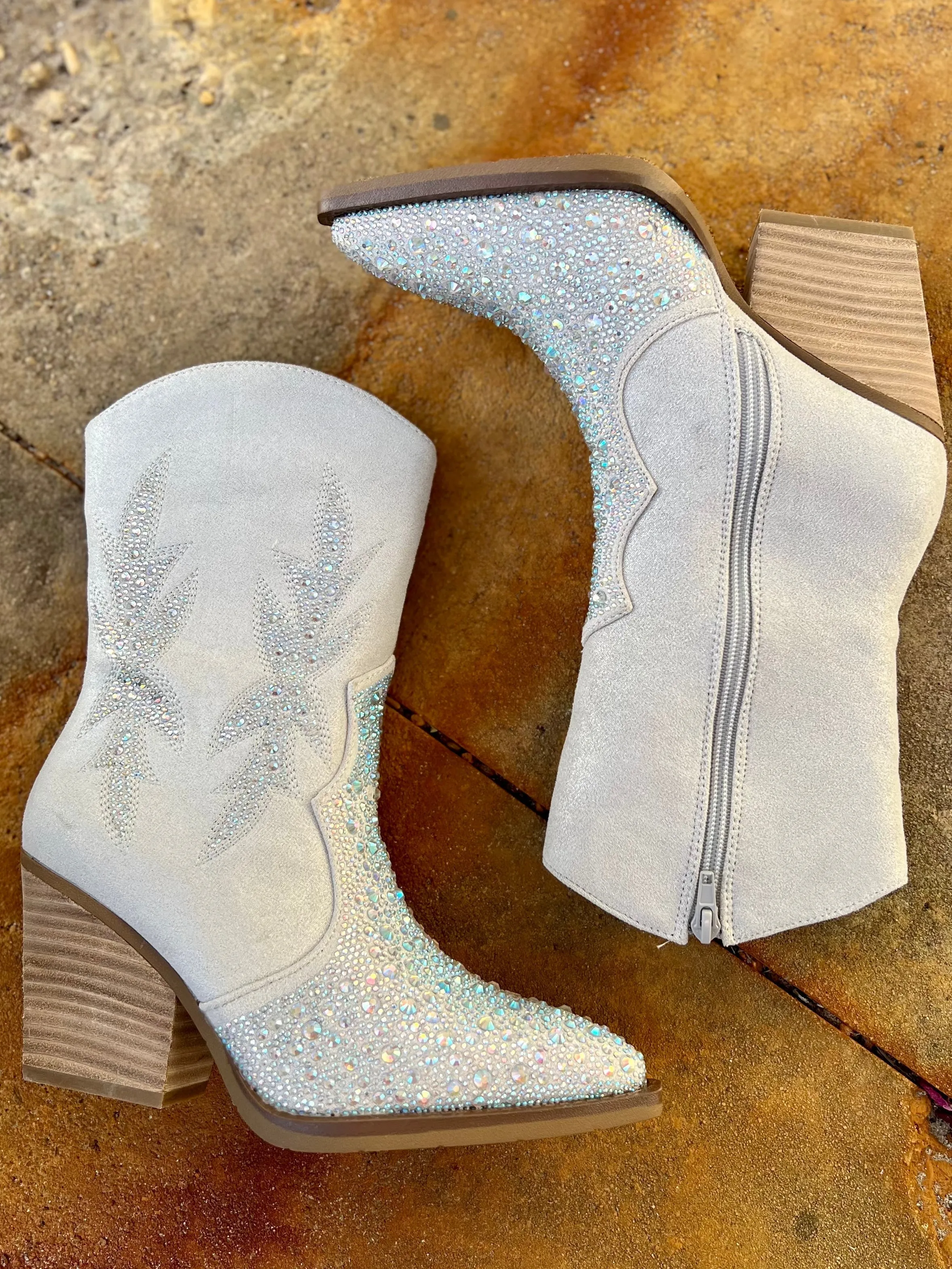 "Lux" Grey Rhinestone Booties*