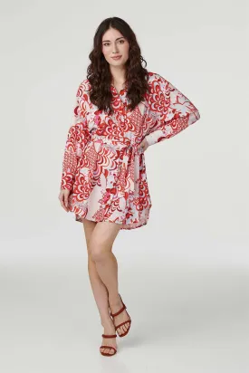 Retro Floral Mini Shirt Dress