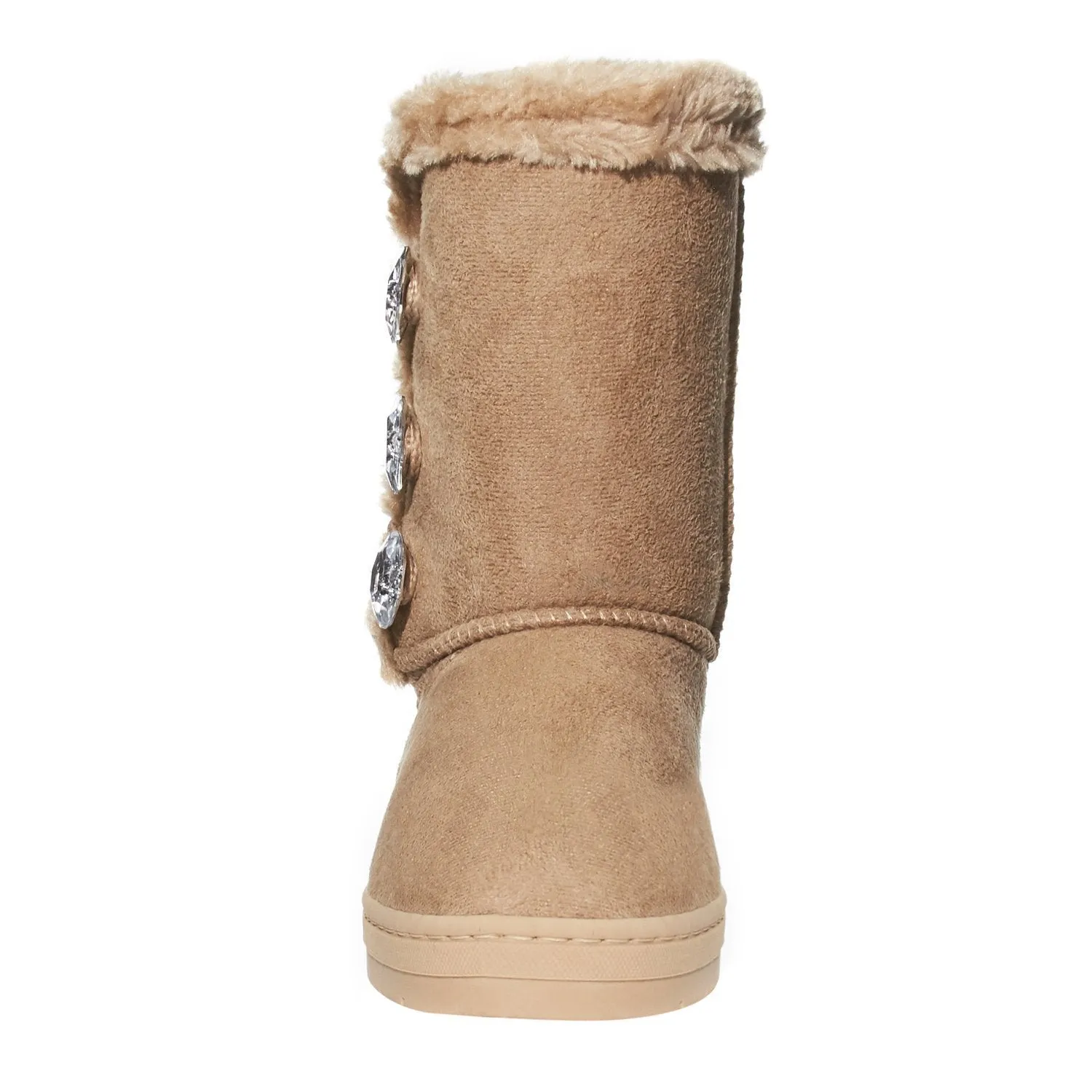 Sara Z Girls Rhinestone Button Faux Fur Lined Mid Calf Fashion Winter Boots 11 Tan/Gold