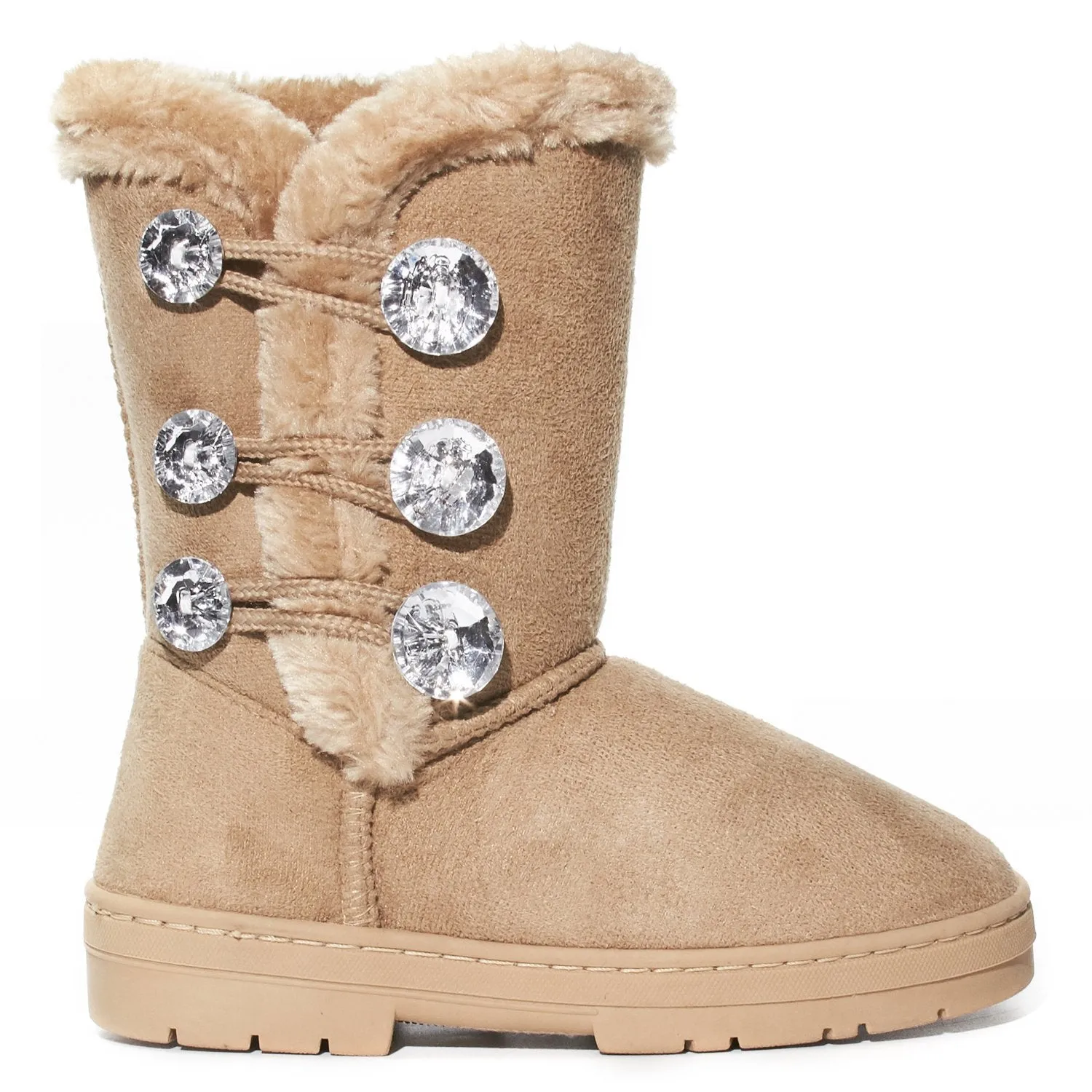 Sara Z Girls Rhinestone Button Faux Fur Lined Mid Calf Fashion Winter Boots 11 Tan/Gold