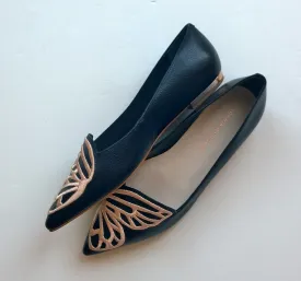 Sophia Webster Butterfly Bibi Flats in Black Leather with Rose Gold