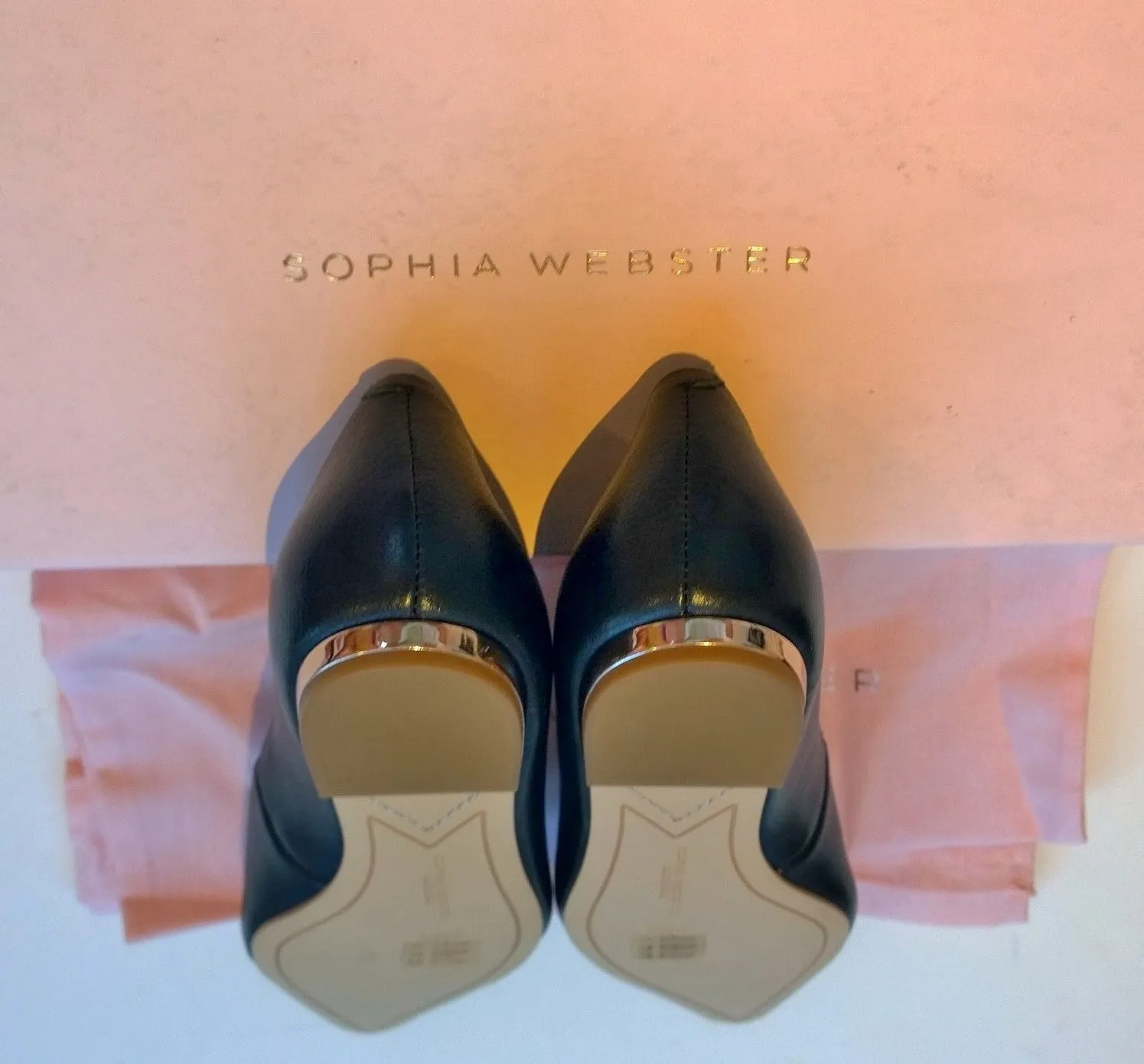 Sophia Webster Butterfly Bibi Flats in Black Leather with Rose Gold