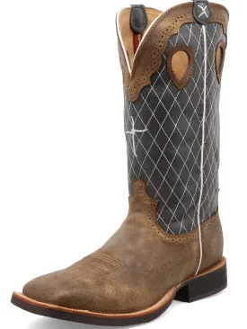 TWISTED X MEN'S (MRS0027) 14" SQUARE TOE WESTERN BOOT- BOMBER LEATHER W/BLUE UPPER