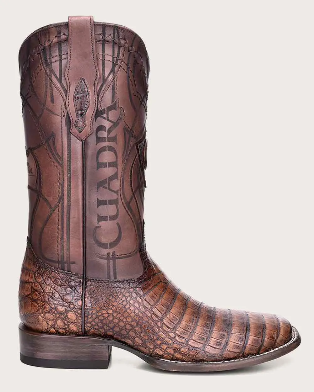 Western engraved honey exotic boot