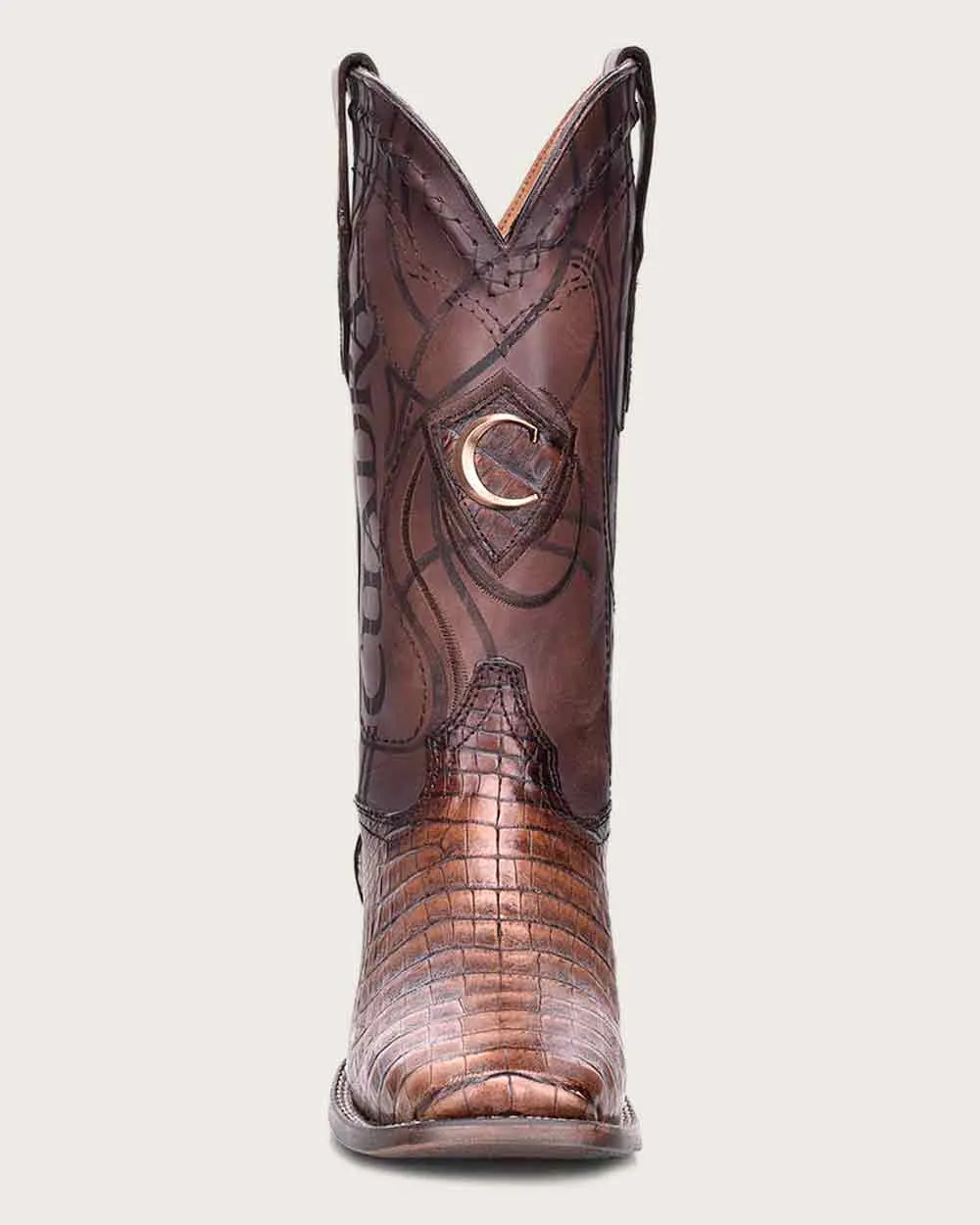 Western engraved honey exotic boot